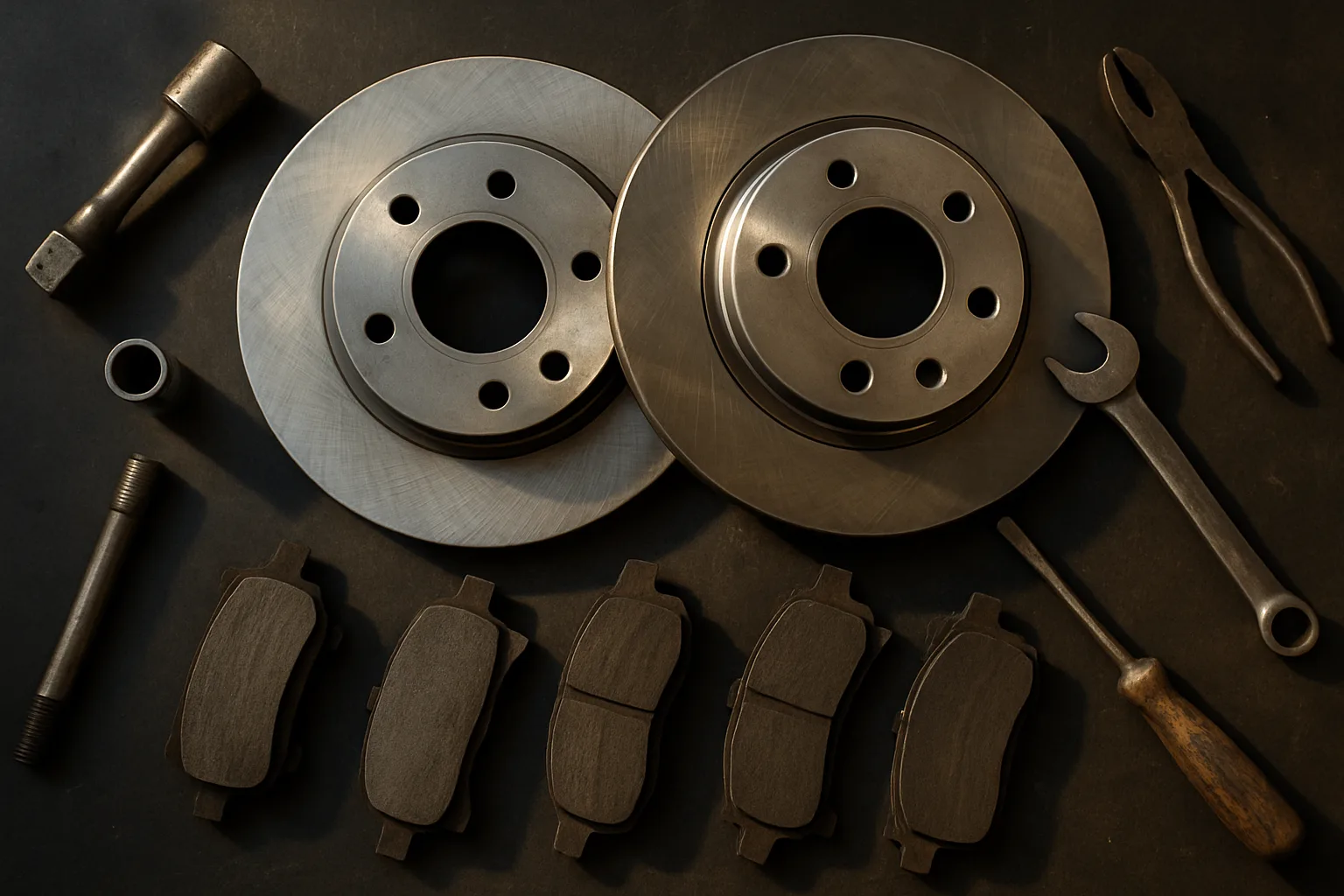 Brake components on workbench